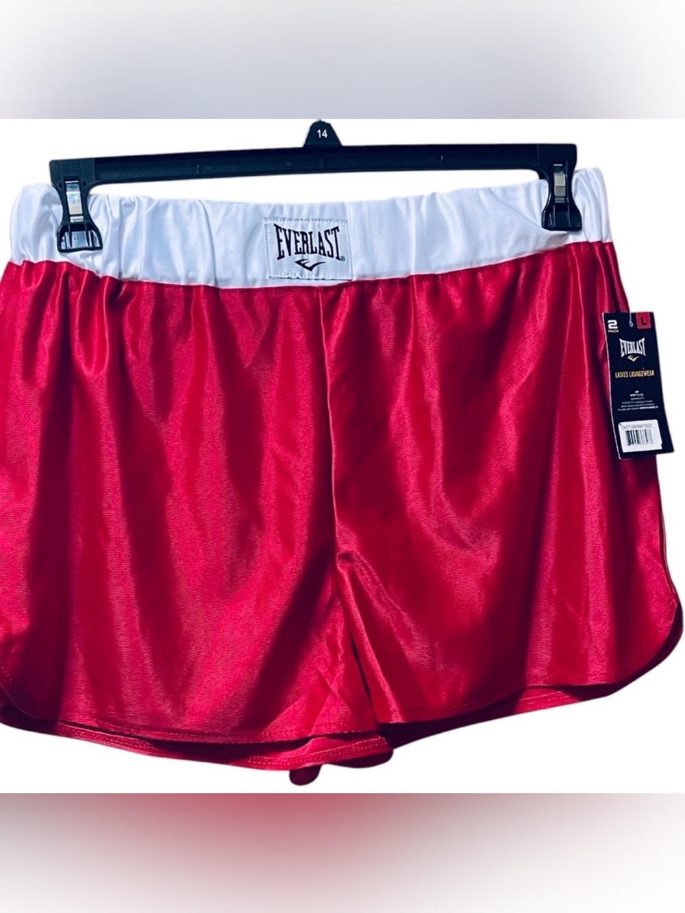 EVERLAST LOUNGEWEAR SATIN SHORTS WOMEN WHITE WAISTBAND LOGO RED COLOR SIZE XL